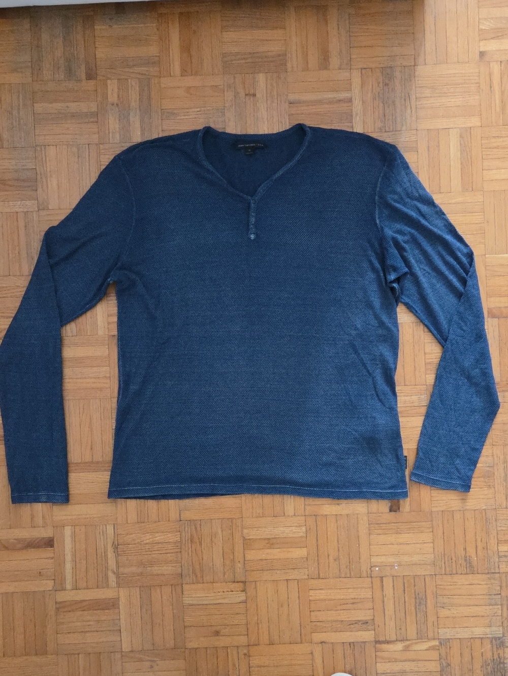 John Varvatos Indigo Knit V-Neck Henley Sweater Size XL